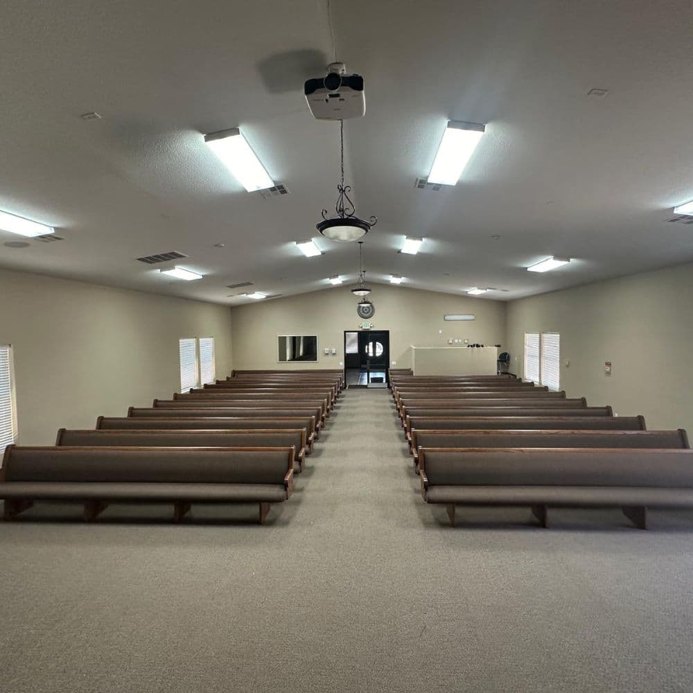 Restored funeral home chapel seating
